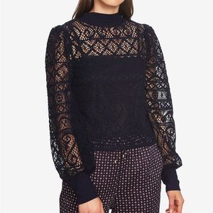 1. STATE Cropped Lace Mock Neck Long‎ Sleeve Top Blouse